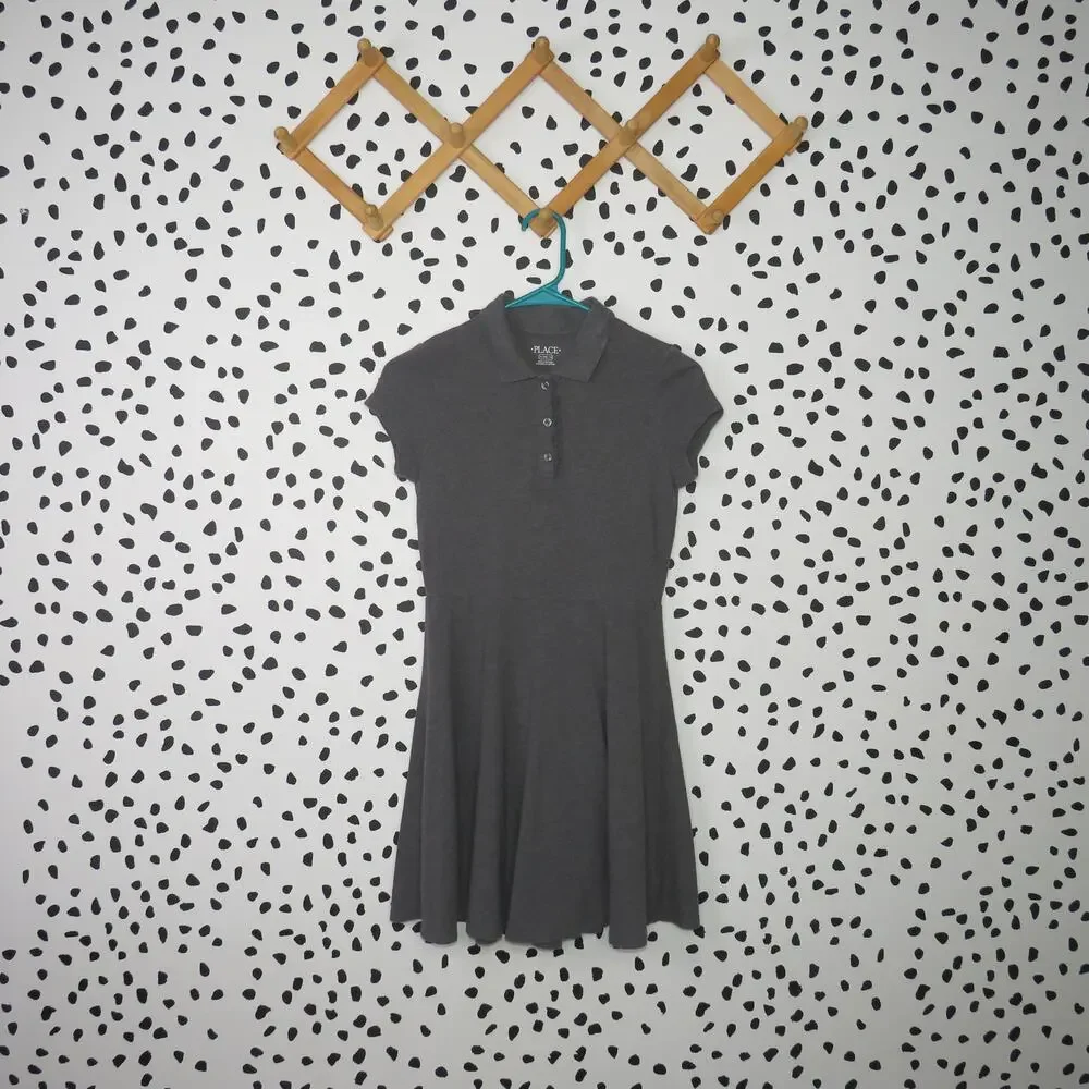 The Children’s Place Gray Polo Collar Short Sleeve Girls School Uniform Dress - Picture 1 of 6